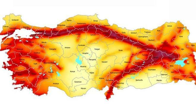 מפת הסיכון לרעידת אדמה בטורקיה