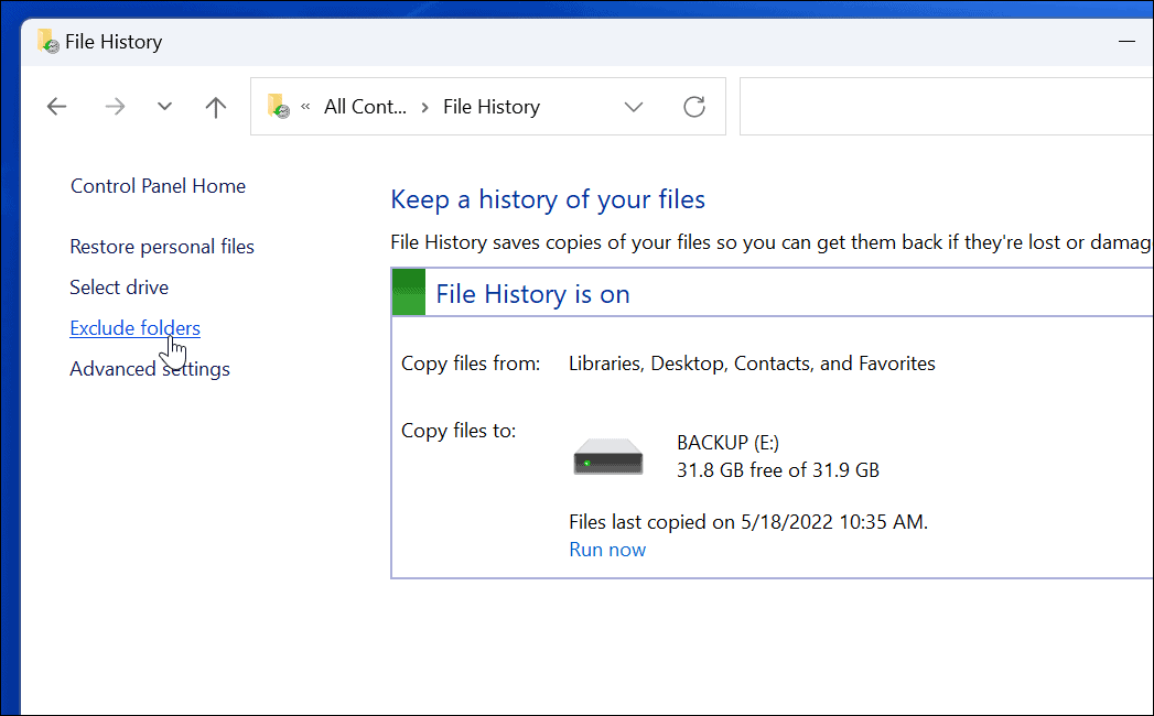 אל תכלול שימוש בהיסטוריית קבצים ב-Windows 11