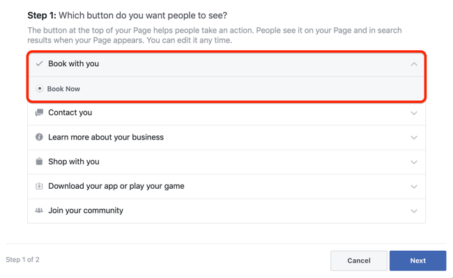 שלב 1 כיצד להוסיף פגישות CTA לדף הפייסבוק