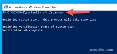 הפעלת כלי SFC ב- Windows PowerShell