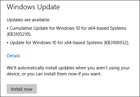 עדכוני Windows 10 KB3105210 KB3106932