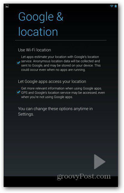 חשבונות משתמש Nexus 7 - מיקום גוגל