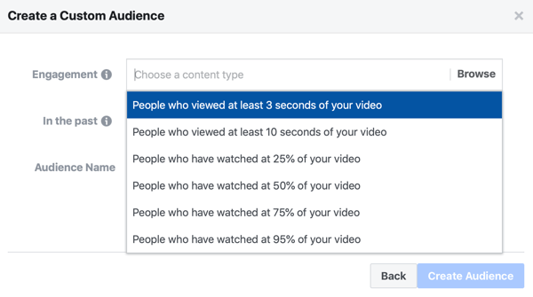 אפשרות ליצור קהל מותאם אישית של מודעת פייסבוק של אנשים שצפו בחלק מהסרטון שלך.