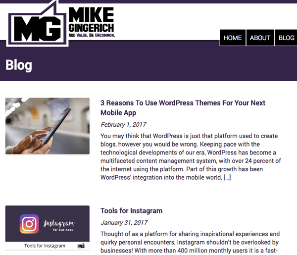 בוחן מדיה חברתית 2017 זוכה תחרות הבלוגים 10 הטובים ביותר, מייק ג'ינג'ריץ '.