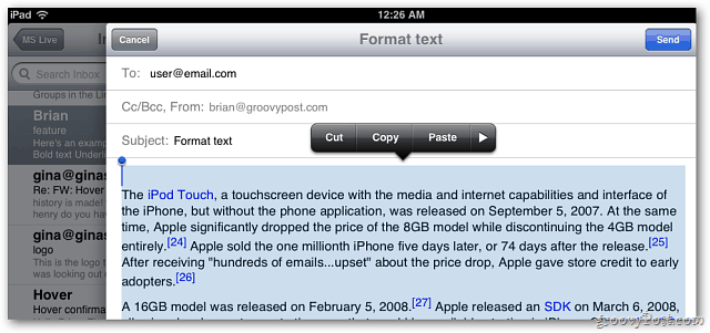 Apple iOS 5 Mail: כולל כעת עיצוב טקסט בהודעות
