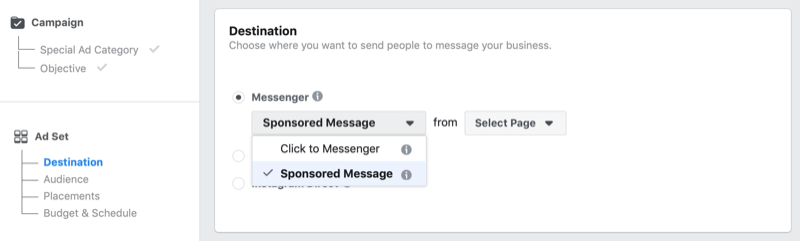 אפשרות הודעות ממומנות בפייסבוק במנהל המודעות של פייסבוק