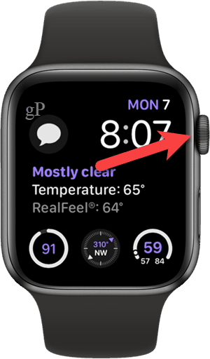 לחץ על הכתר הדיגיטלי ב- Apple Watch שלך