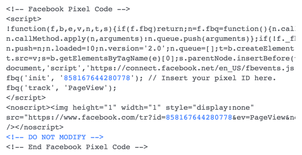 התקן את קוד הפיקסלים של פייסבוק באתר שלך.