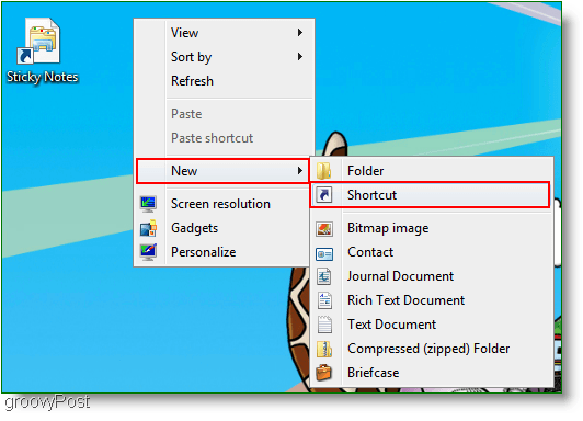 Windows 7 צור קיצור דרך חדש: תמונת מסך