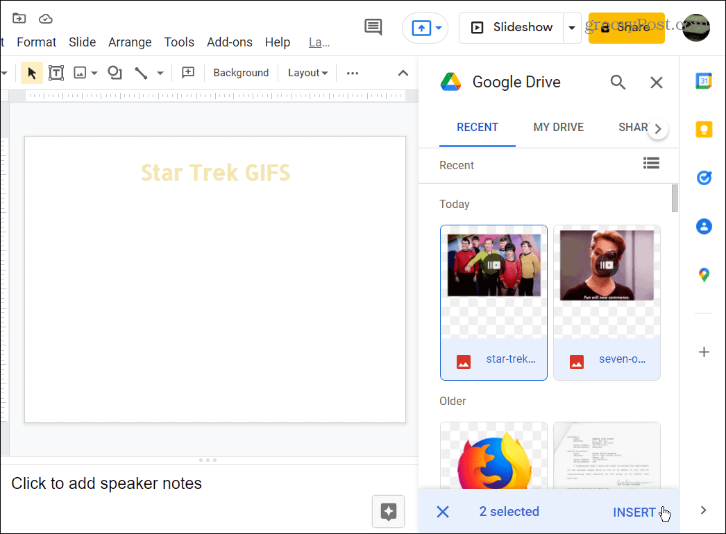 בחר GIFS לשימוש מ-Google Drive