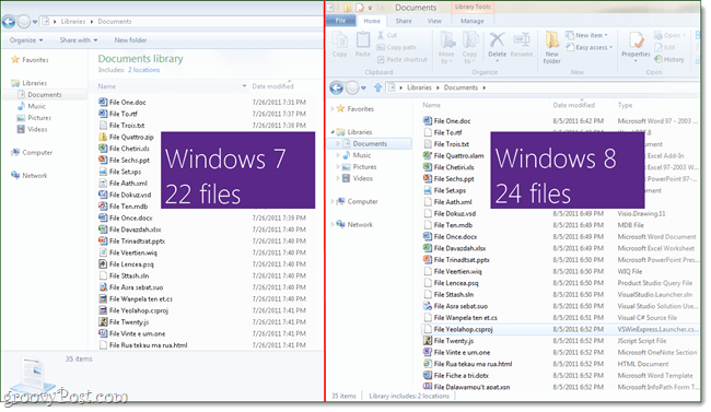 Windows 8 Explorer לעומת Windows 7 Explorer