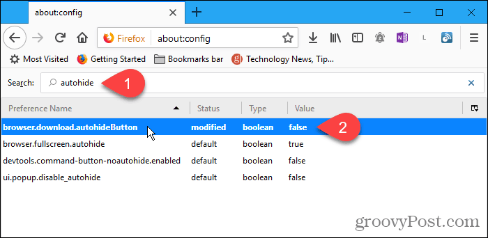 לחץ פעמיים על הגדרת תצורת AutohideButton ב- Firefox