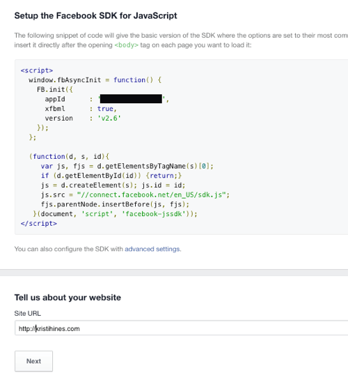 הוסף קוד אפליקציה לפייסבוק לאתר
