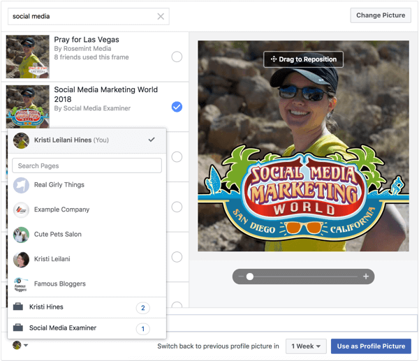 ניתן ליישם מסגרות בפייסבוק גם על תמונות פרופיל ודפים.