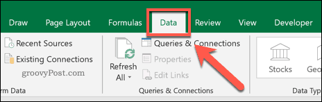 הכרטיסייה נתונים בסרגל הסרטים של Excel