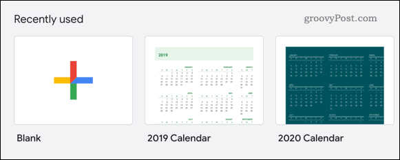 בחירת תבנית לוח שנה ב- Google Sheets
