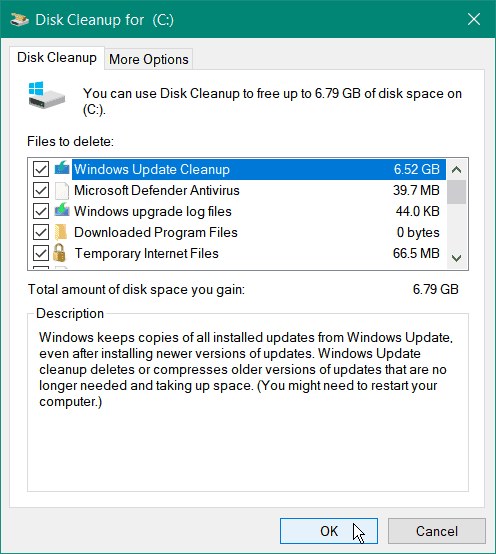 ניקוי קבצי מערכת ניקוי דיסק ב-Windows 10