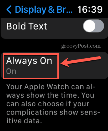 Apple Watch תמיד בהגדרות