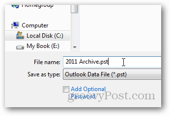 כיצד ליצור קובץ pst עבור Outlook 2013 - שם
