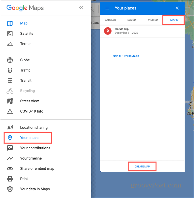 צור מפה לדרך נסיעה במפות Google