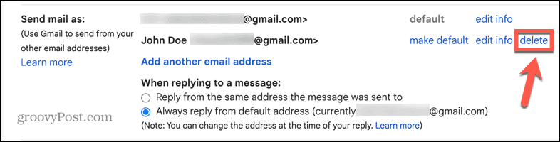 כינוי מחיקת gmail
