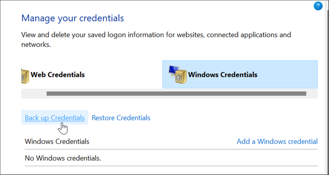 גיבוי שימוש במנהל האישורים ב-Windows 11