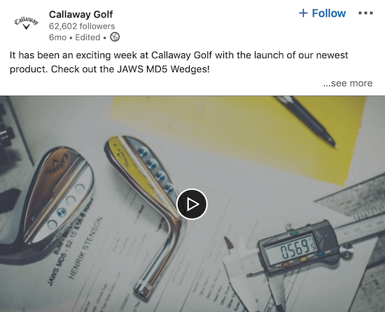 סרטון Callaway Golf LinkedIn המכריז על מוצר חדש