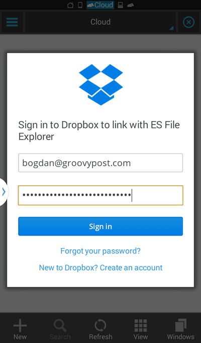 ES התחבר Explorer Explorer Dropbox