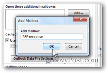הוסף תיבת דואר Outlook 2013 - הקלד שם תיבת דואר לחץ על אישור