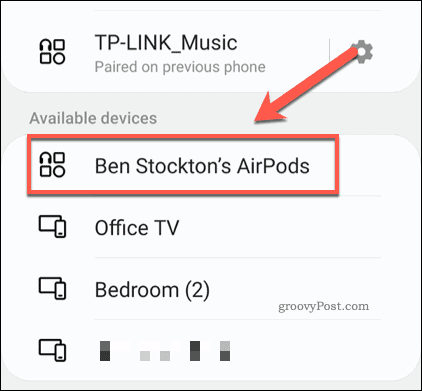 AirPods בתפריט סריקת Bluetooth של Android