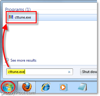 מתפריט ההתחלה של Windows 7 טען את cctune.exe כדי לטעון את מקלט ה- clearType