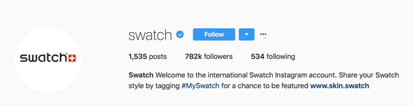 Swatch מבקשת מהמשתמשים לתייג את הפוסטים שלהם ב- #MySwatch כדי לקבל אפשרות להופיע בחשבון האינסטגרם שלהם.