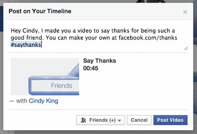 פייסבוק תודה לך פוסט וידאו עם תג חבר