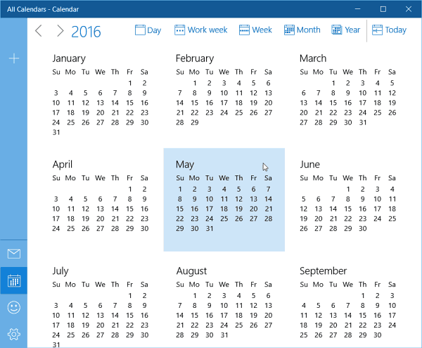 עדכון תצוגה לשנה מלאה של לוח השנה של Windows 10