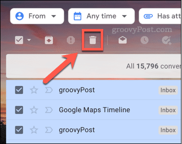 הסמל למחיקת אימיילים ב-Gmail