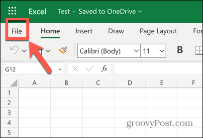 תפריט קבצים של יישום האינטרנט של Excel