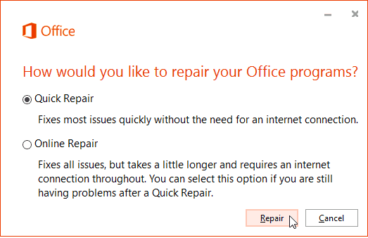 תיקון מקוון של Office 365