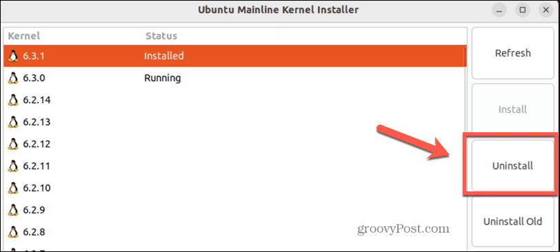 הסרת התקנה של ליבת ubuntu ב-mainline