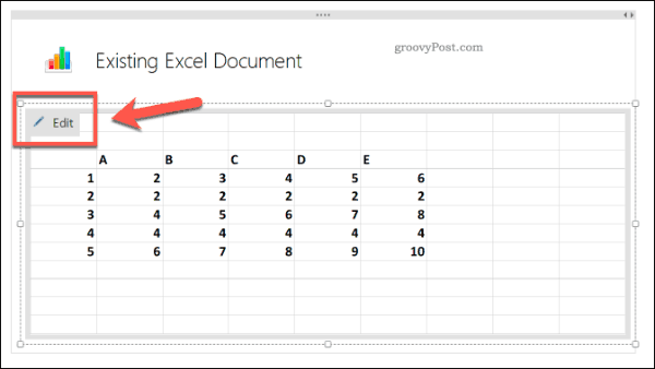 עריכת גיליון אלקטרוני קיים ב- Excel ב- OneNote