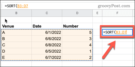 שימוש בפונקציית SORT ב-Google Sheets