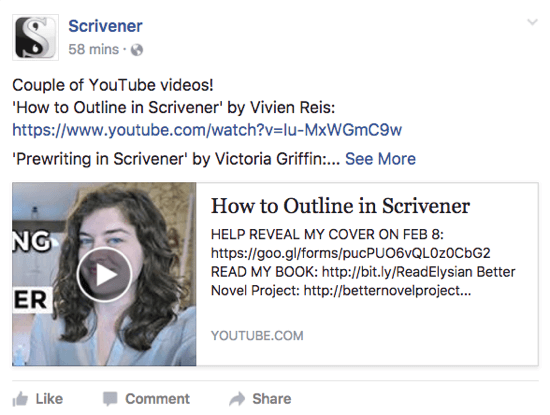 Scrivener משתף סרטון YouTube שמשתמשים עשויים למצוא חן בעיניו בפייסבוק.