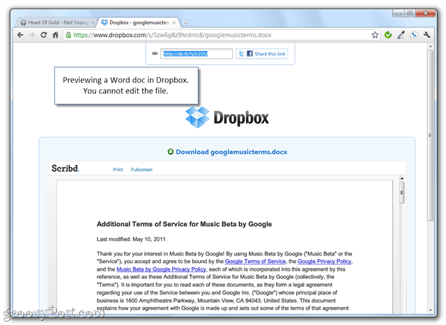 תצוגה מקדימה של תיקיות Dropbox עם קישורים ציבוריים משותפים