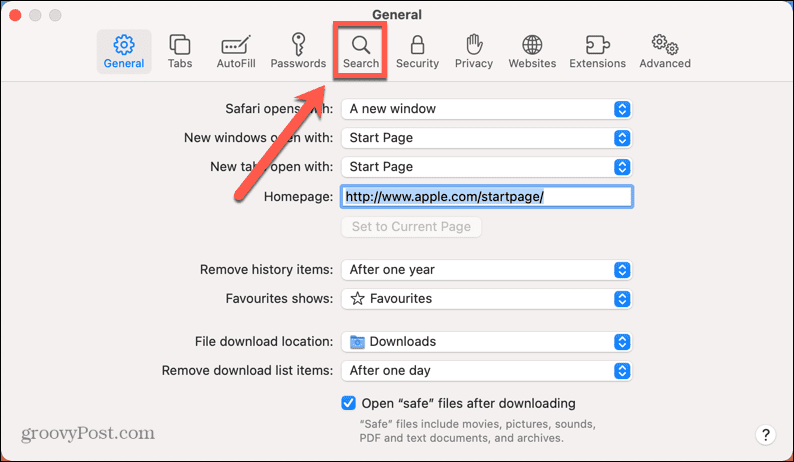 הגדרות חיפוש mac safari