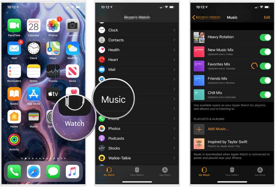אפליקציית המוזיקה של Apple Watch
