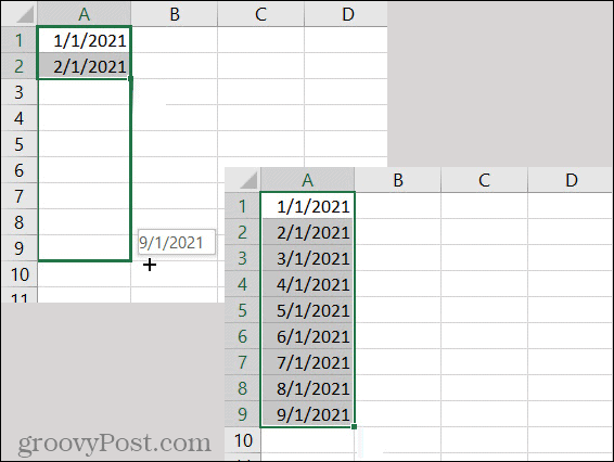 תבנית תאריך מילוי אוטומטי של Excel