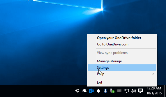 מגש המערכת של Windows 10 של OneDrive