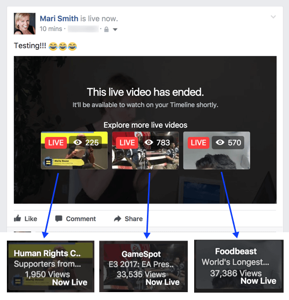 נראה כי פייסבוק מתנסה בתכונה חדשה המציעה סרטוני לייב קשורים לאחר סיום השידור.