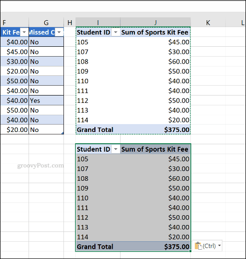 טבלת צירים כפולה ב- Microsoft Excel