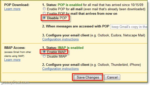 חבר את Gmail ל- Outlook 2010 באמצעות IMAP