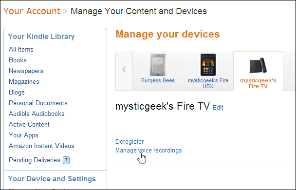 מחק הקלטות קוליות מרחוק של אמזון Fire TV